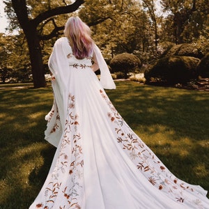 Autumn 2.0 Fall Floral Embroidery Wedding Dress Rustic Bridal Elopement Dress Made To Order image 5