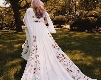 Autumn 2.0 | Flowy sleeves Wedding Dress | Botanical Embroidery Bridal Gown | Romantic Garden Bride | Made To Order 5-7 Month Delivery