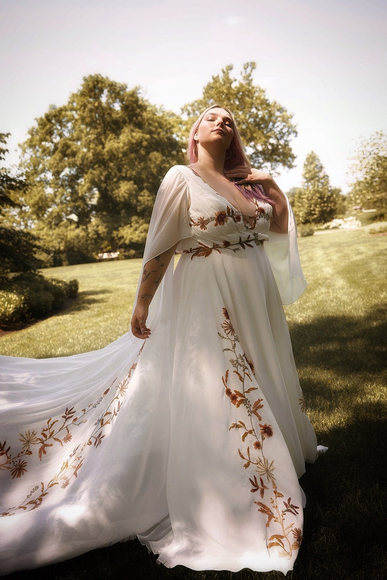 Autumn 2.0 Fall Floral Embroidery Wedding Dress Rustic Bridal Elopement Dress Made To Order image 6