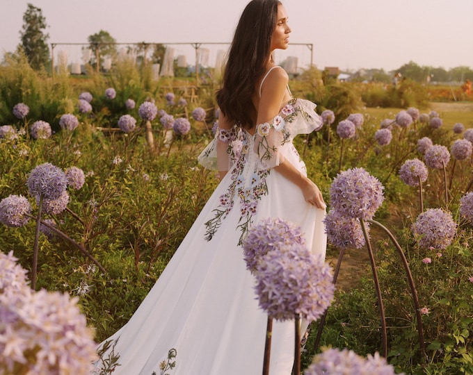 Floral Embroidery Mesh A-line Dress