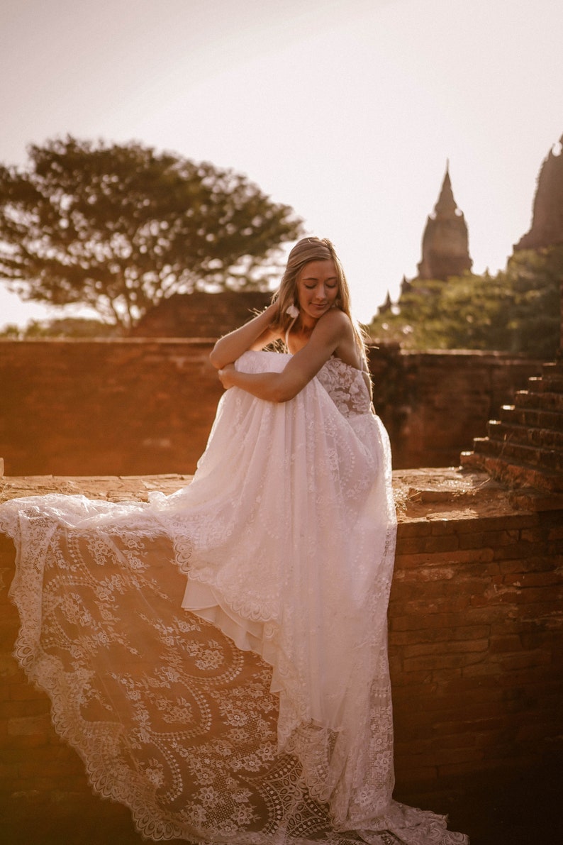 Giselle Boho Wedding Dress Beach Backless Bohemian Wedding Dress Lace Boho Wedding Dress Sample image 5