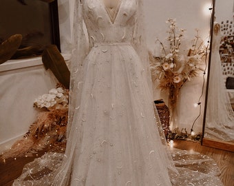 Stardust / Glitter Star Celestial Dress / Sparkle White Star Dress / Stars Moons Wedding Dress / SAMPLE
