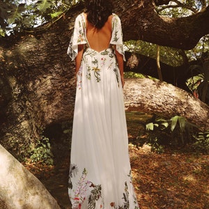 Colorful Embroidered Gown Bohemian Floral Bridal Gown Botanical Unique A Line Wedding Dress Flora Dress SAMPLE image 8