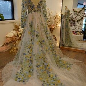 Colorful Garden Wedding Dress / Boho Chic Wedding Dress / Unique Wedding Dress / Fairy Wedding Dress / Romantic Bridal Primrose SAMPLE image 6