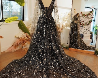 Stardust Black | Black Celestial Dress | Magical Star Wedding Dress | Dreamy Star Moon Wedding Dress | Made to Order 5-7 Month Delivery