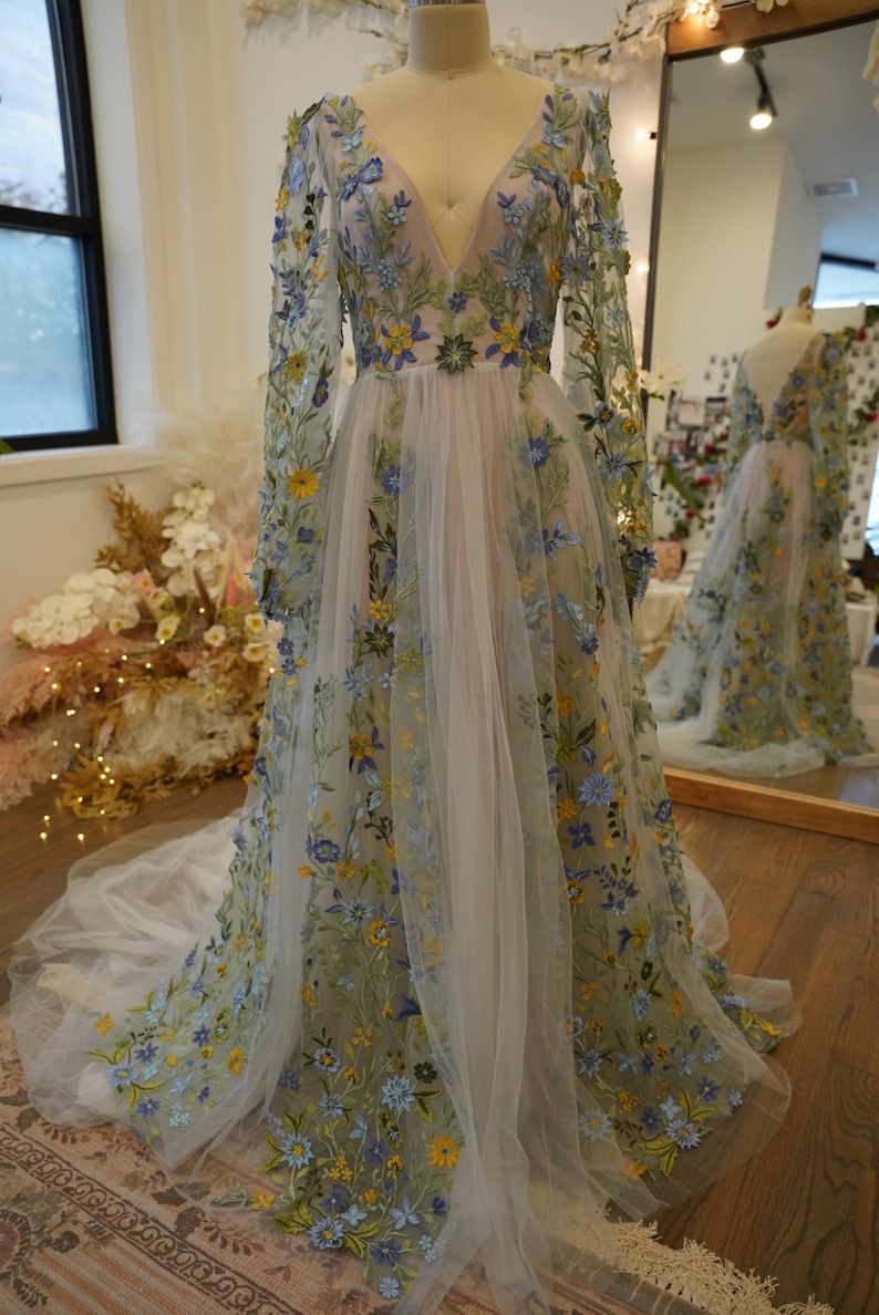 Colorful Garden Wedding Dress / Boho Chic Wedding Dress / Unique Wedding Dress / Fairy Wedding Dress / Romantic Bridal Primrose SAMPLE image 8