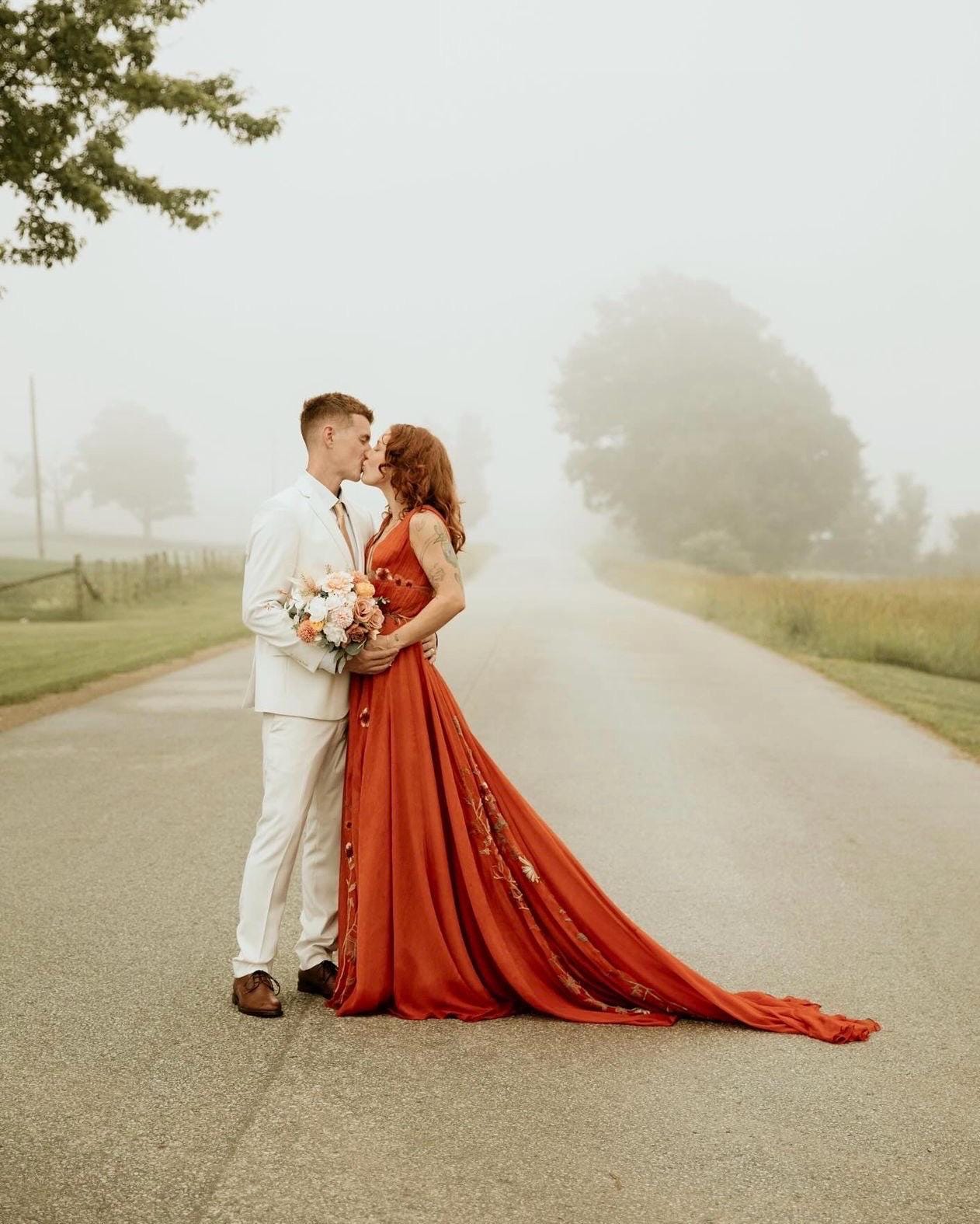Autumn | Fall Wedding Dress | Forest Woodland Wedding Dress | Elven Wedding Dress | Orange Rust Wedding Dress | Sample | 3-4 Month