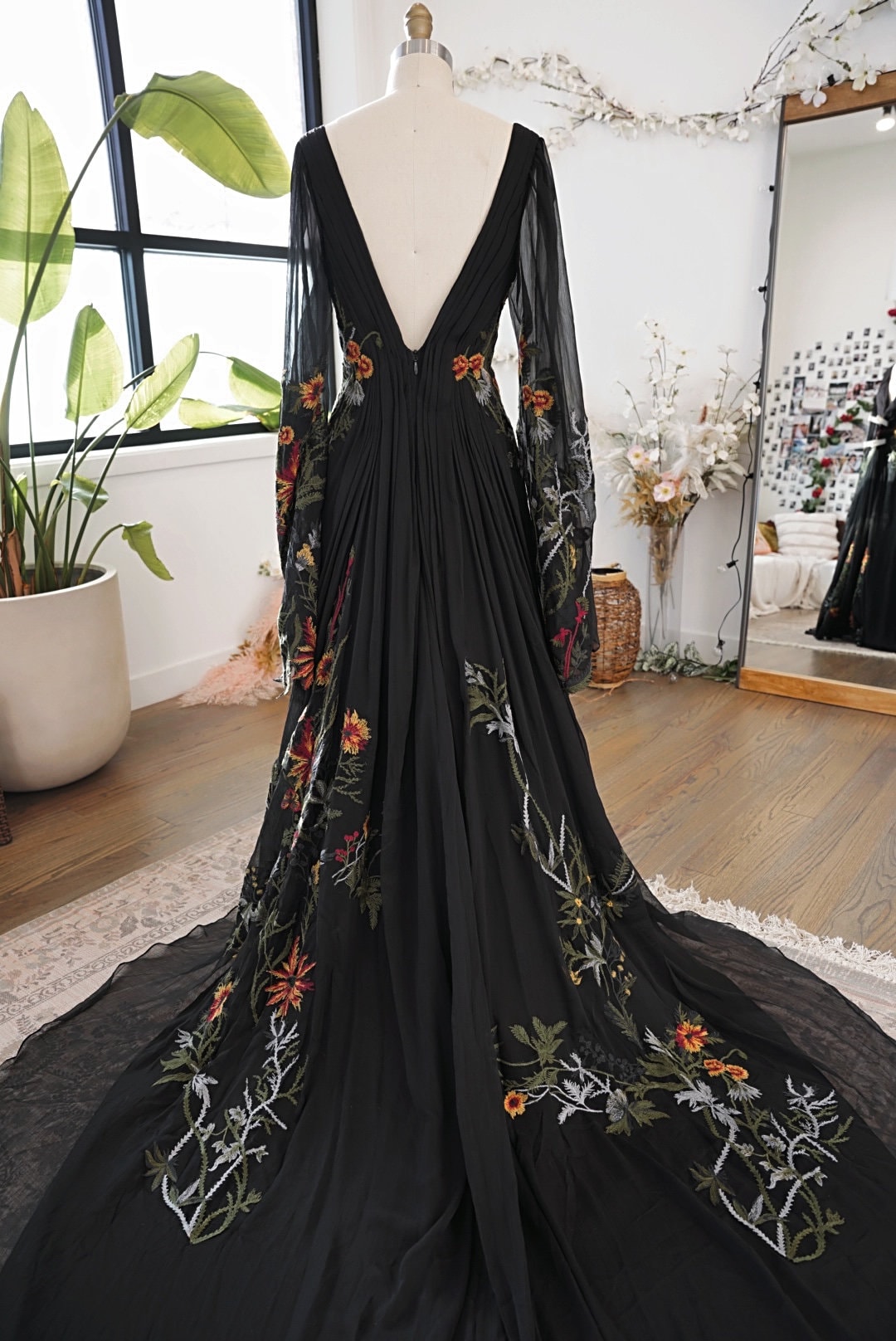 Black Floral A-line Wedding Dress With V-neckline And Spaghetti Straps |  Kleinfeld Bridal