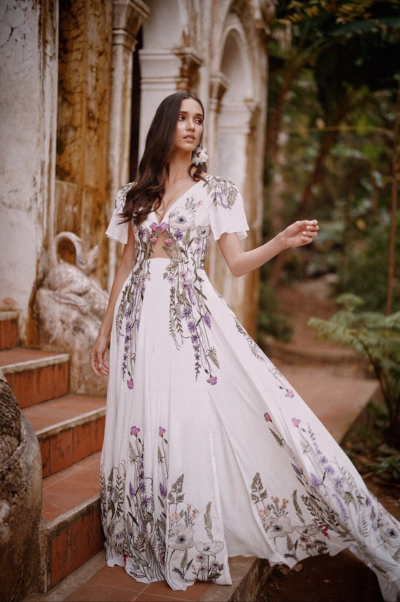 white dress with flowers