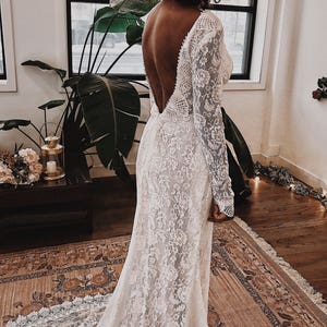 Venice / Bohemian Wedding Dress / Vintage Lace Wedding Dress / Open Back Backless and Long Sleeves Wedding Gown image 5