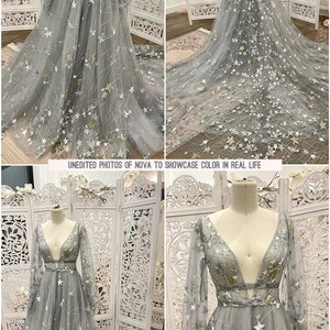 Stars Wedding Gown Unique Bohemian Wedding Dress Unique Gray Tulle A Line Dress Color Boho Dress Nova MADE TO ORDER image 9