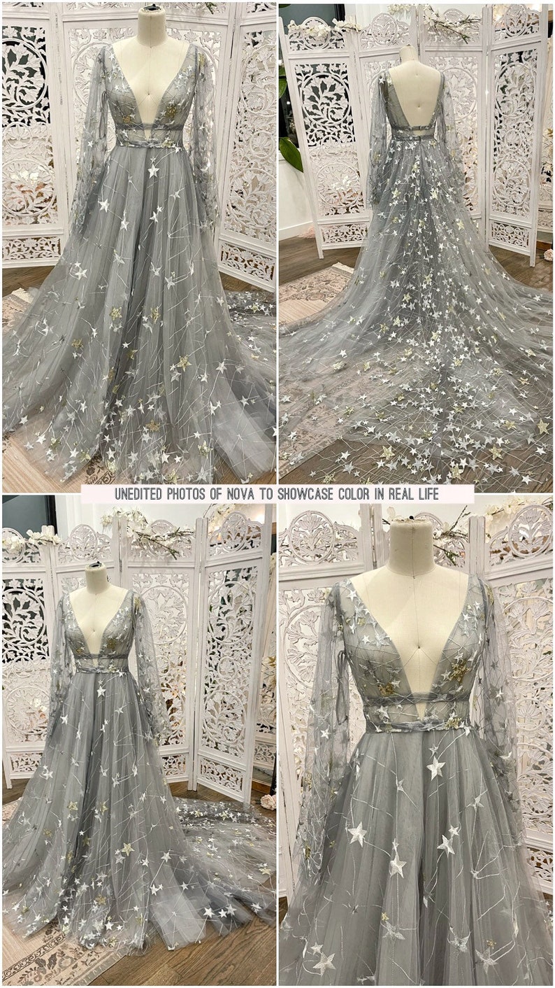 Stars Wedding Gown Unique Bohemian Wedding Dress Unique Gray Tulle A Line Dress Color Boho Dress Nova MADE TO ORDER image 9