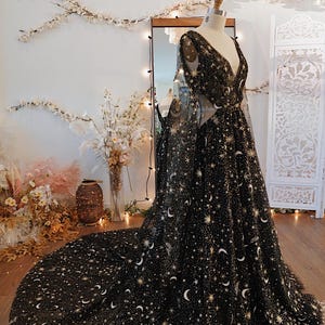 Stardust Black | Black Celestial Dress | Magical Star Wedding Dress | Dreamy Star Moon Wedding Dress | Made To Order 5-7 Month Delivery