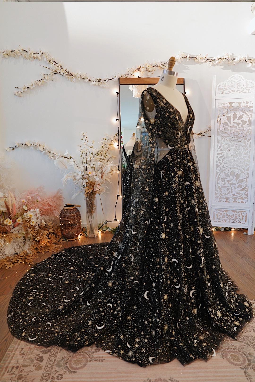 Stardust Black | Black Celestial Dress | Magical Star Wedding Dress | Dreamy Star Moon Wedding Dress | Made To Order 5-7 Month Delivery