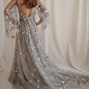 Gray Star Wedding Dress Celestial Dress For Unique Bride Bohemian Tulle Wedding Dress Star Dress Nova SAMPLE image 6