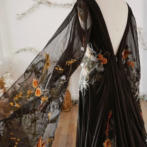 Meadow Black Floral Wedding Dress Tulle Long Bridal Dress, Unique A Line Wedding Dress, Dark Non traditional Dress Made To Order
