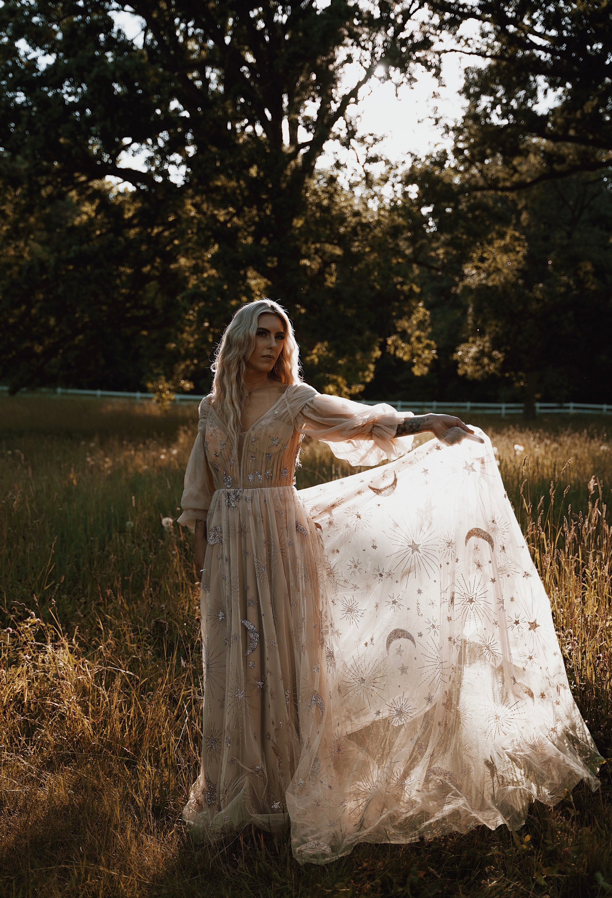 boho star dress Flare Sleeve Sparkly Star Bohemian Wedding Dresses DW583 -