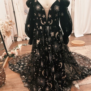 Starlight Black Wedding Dress Bohemian Tulle Wedding Gown Black Stars Wedding Dress MADE TO ORDER image 9