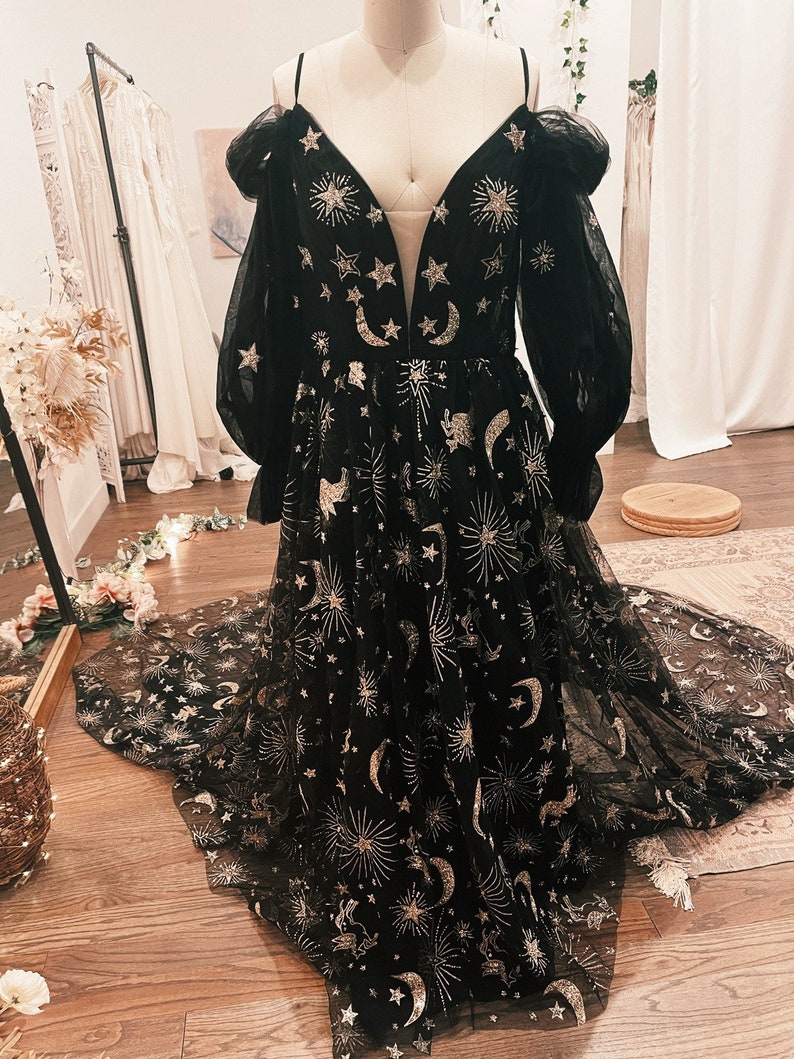 Starlight Black | Black Celestial Wedding Dress | Magical Black Bridal Gown | Sample | 3-4 Month Delivery image 8