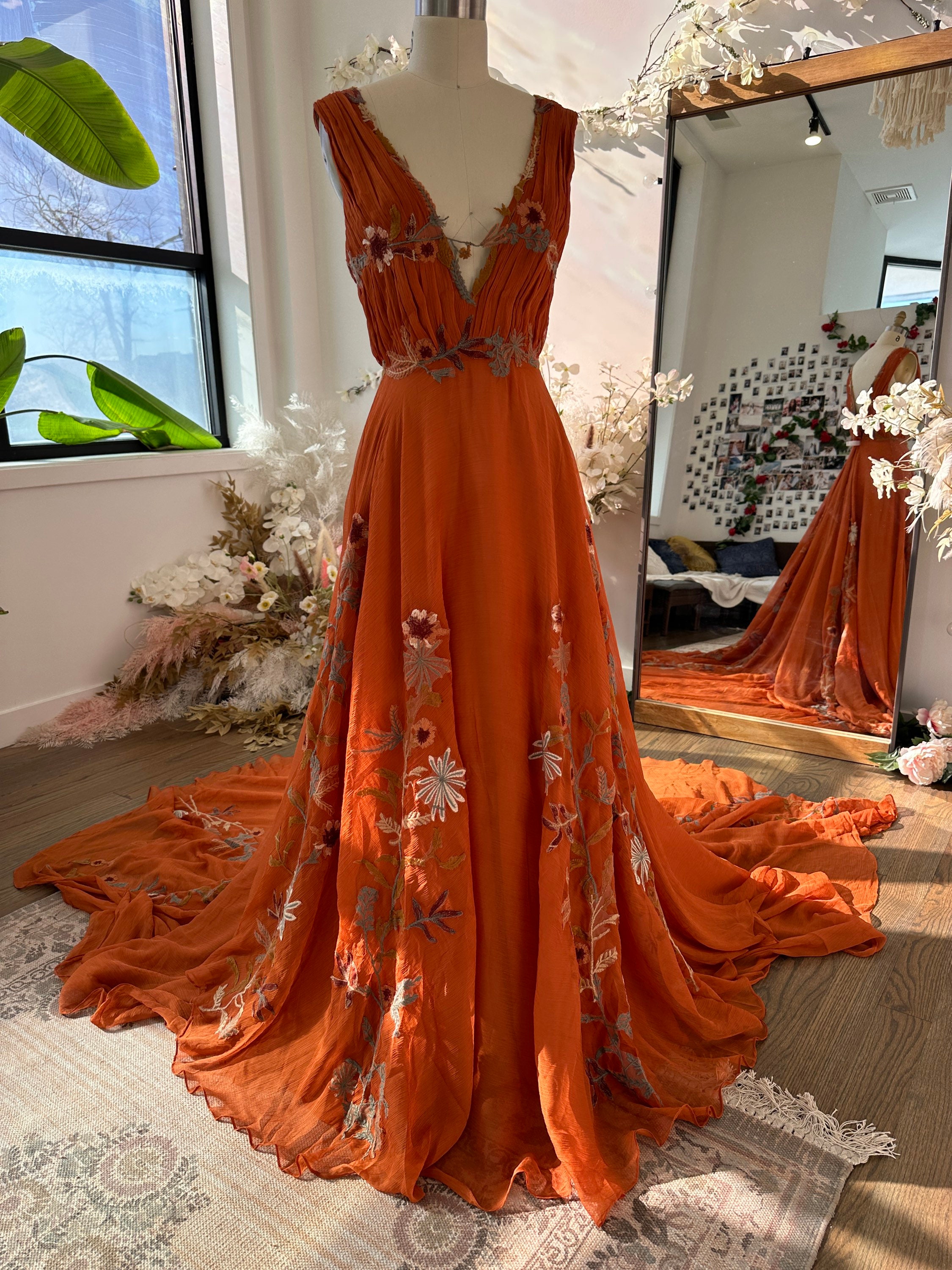 Autumn Fall Wedding Dress Forest Woodland Wedding Dress Elven Wedding Dress  Rust Color Unique Wedding Dress MADE TO ORDER 