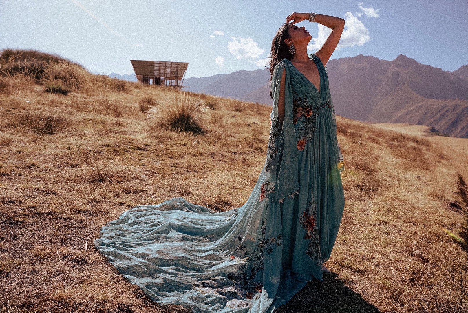 Meadow Teal | Wildflower Wedding Dress | Embroidered Floral Wedding Dress | Fairy Woodland A-Line Dress | Sample 3-4 Month