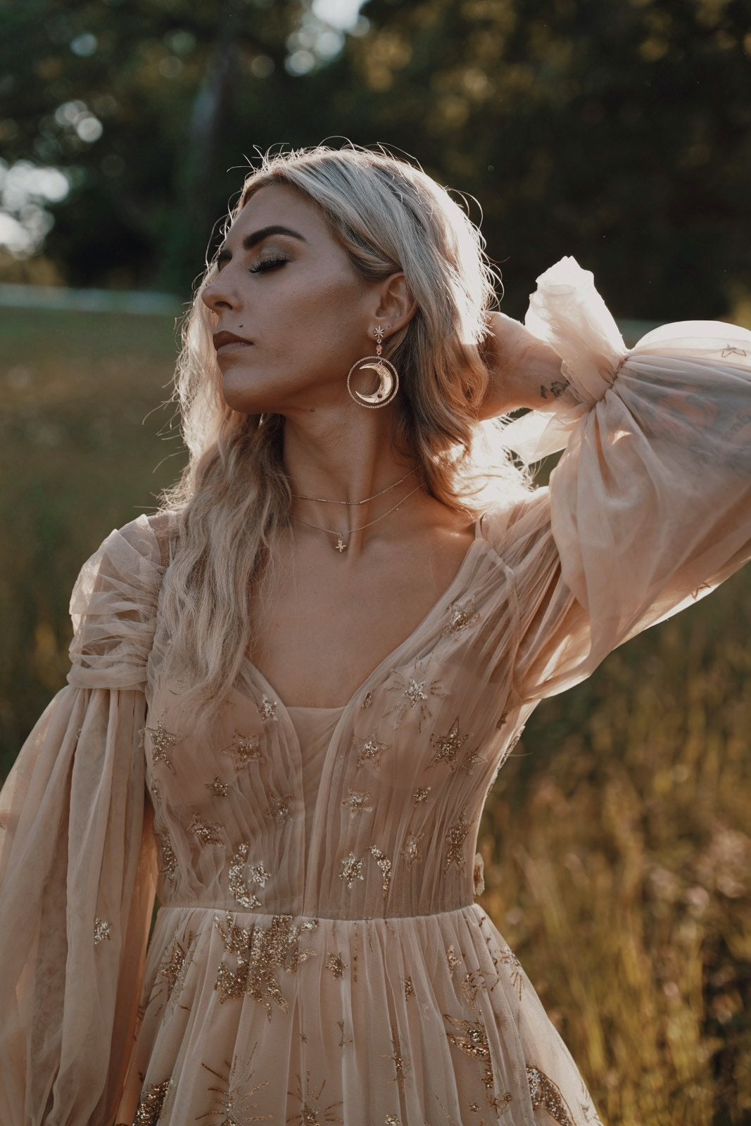 princess polly baby blue dress Starlight | Unique Celestial Bohemian Dress | Stars Moon Wedding Dress |  Luxury off Shoulder Tan Wedding Dress- MADE TO ORDER