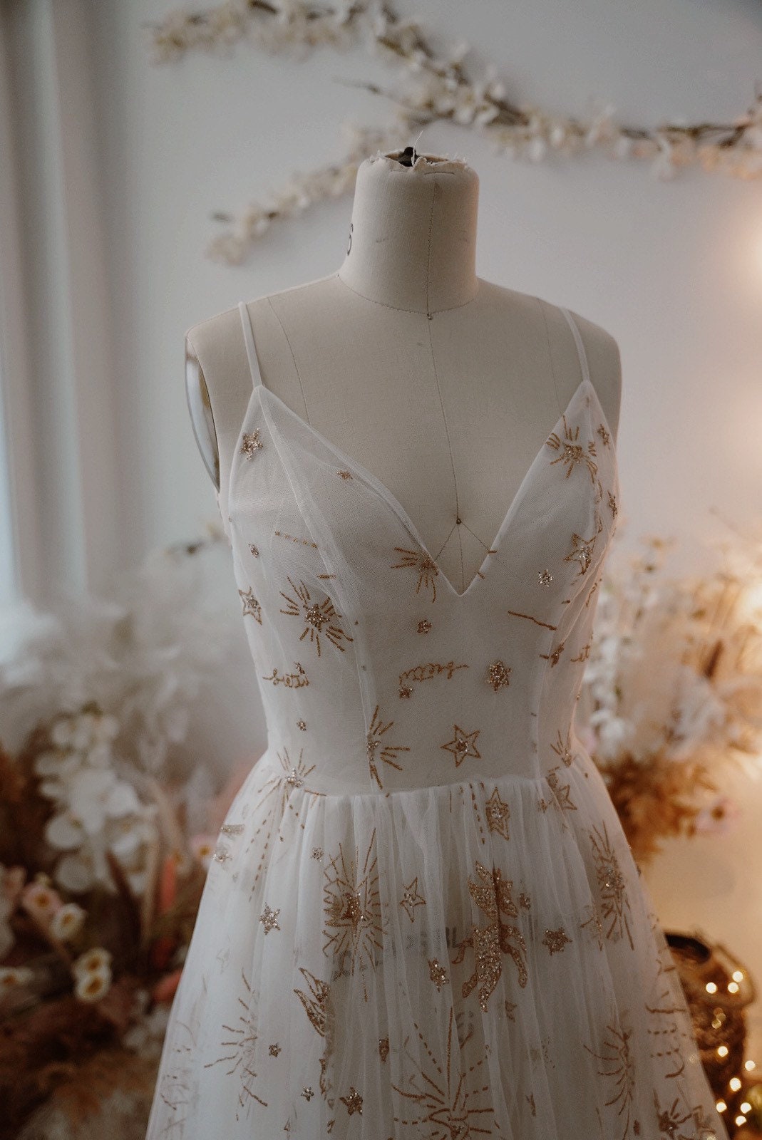 Aster | Gold Star Wedding Dress | Unique Celestial Dress | Cosmic Wedding Dress | Made To Order 5-7 Month