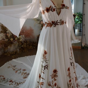 Autumn 2.0 Fall Floral Embroidery Wedding Dress Rustic Bridal Elopement Dress Made To Order image 4