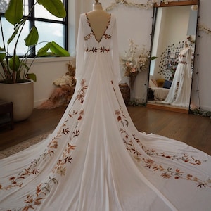 Autumn 2.0 Fall Floral Embroidery Wedding Dress Rustic Bridal Elopement Dress Made To Order image 3