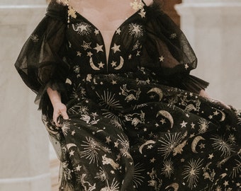 Starlight - Black | Unique Boho Wedding Dress By Flora & Lane | Black Wedding Dress | Black Tulle Dress  - SAMPLE