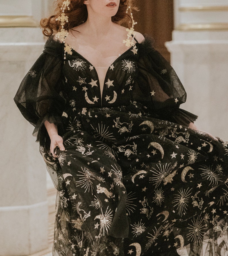 Starlight Black | Black Celestial Wedding Dress | Magical Black Bridal Gown | Sample | 3-4 Month Delivery image 1