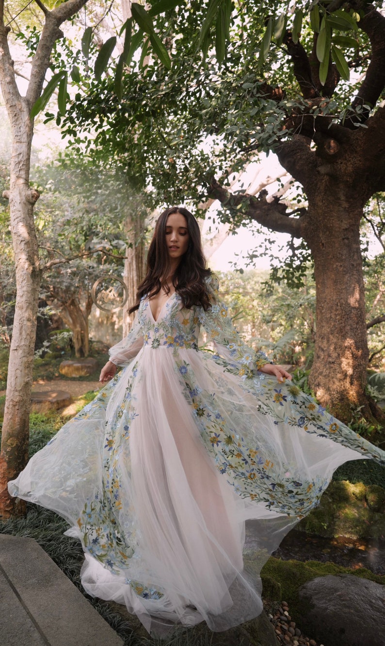 Colorful Garden Wedding Dress / Boho Chic Wedding Dress / Unique Wedding Dress / Fairy Wedding Dress / Romantic Bridal Primrose SAMPLE image 2
