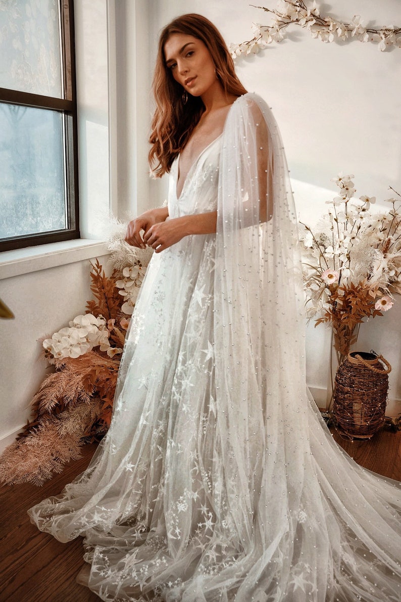 Star Wedding Dress Ivory Star Dress Celestial Wedding Gown Unique Boho Bridal Dress Open Back Celeste SAMPLE image 2