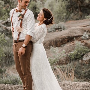 Venedig / Boho Hochzeitskleid / Vintage Spitze Hochzeitskleid / Offener Rücken rückenfrei und lange Ärmel Hochzeitskleid Bild 1