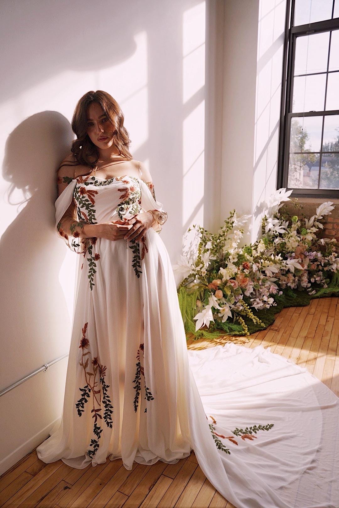 Juniper | off Shoulder Autumn Wedding Gown | Terracota Floral