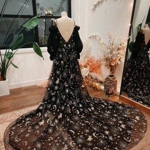 Starlight Black Wedding Dress Bohemian Tulle Wedding Gown Black Stars Wedding Dress MADE TO ORDER image 3