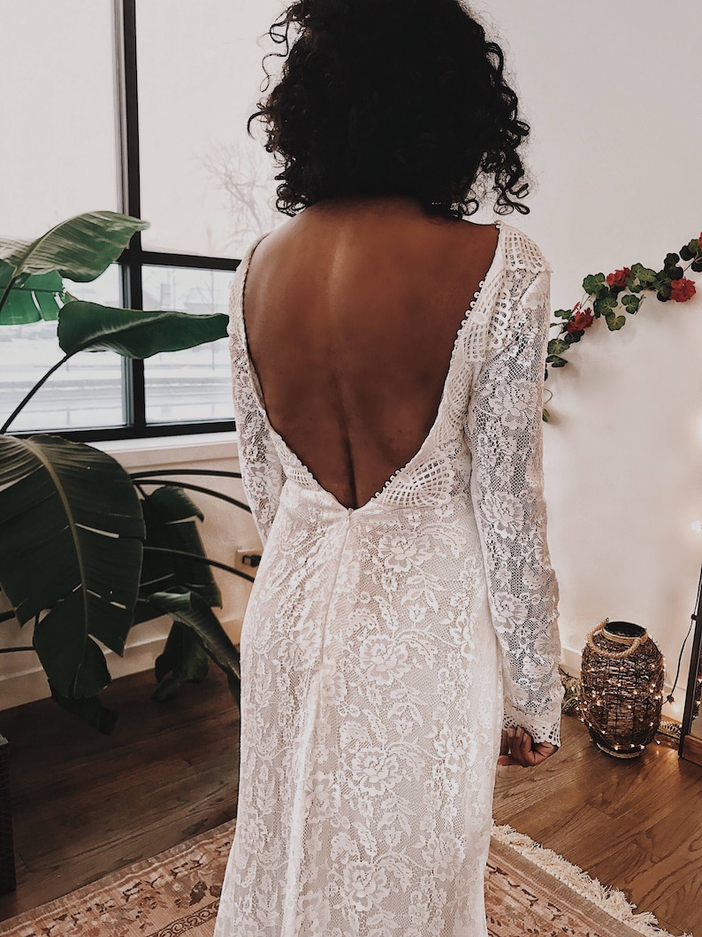 Venice / Bohemian Wedding Dress / Vintage Lace Wedding Dress / Open Back Backless and Long Sleeves Wedding Gown image 9