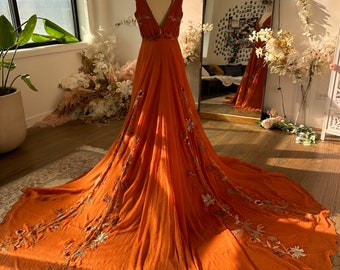 Autumn | Unique Fall Wedding Gown | Rust Brown Orange Wedding Dress | Forest Elopement Dress | Made To Order 5-7 Month Delivery