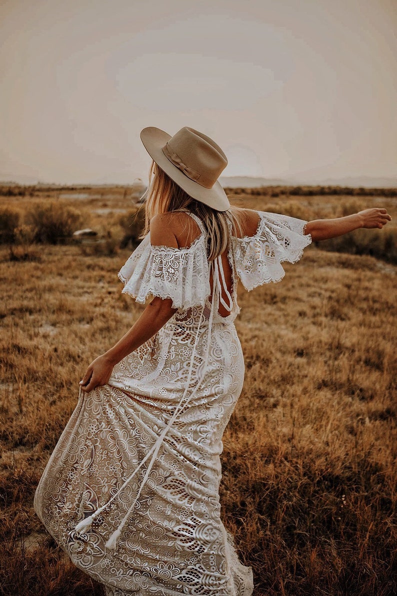 Bohemian Elopement Wedding Dress Unique Vintage Lace Dress Etsy