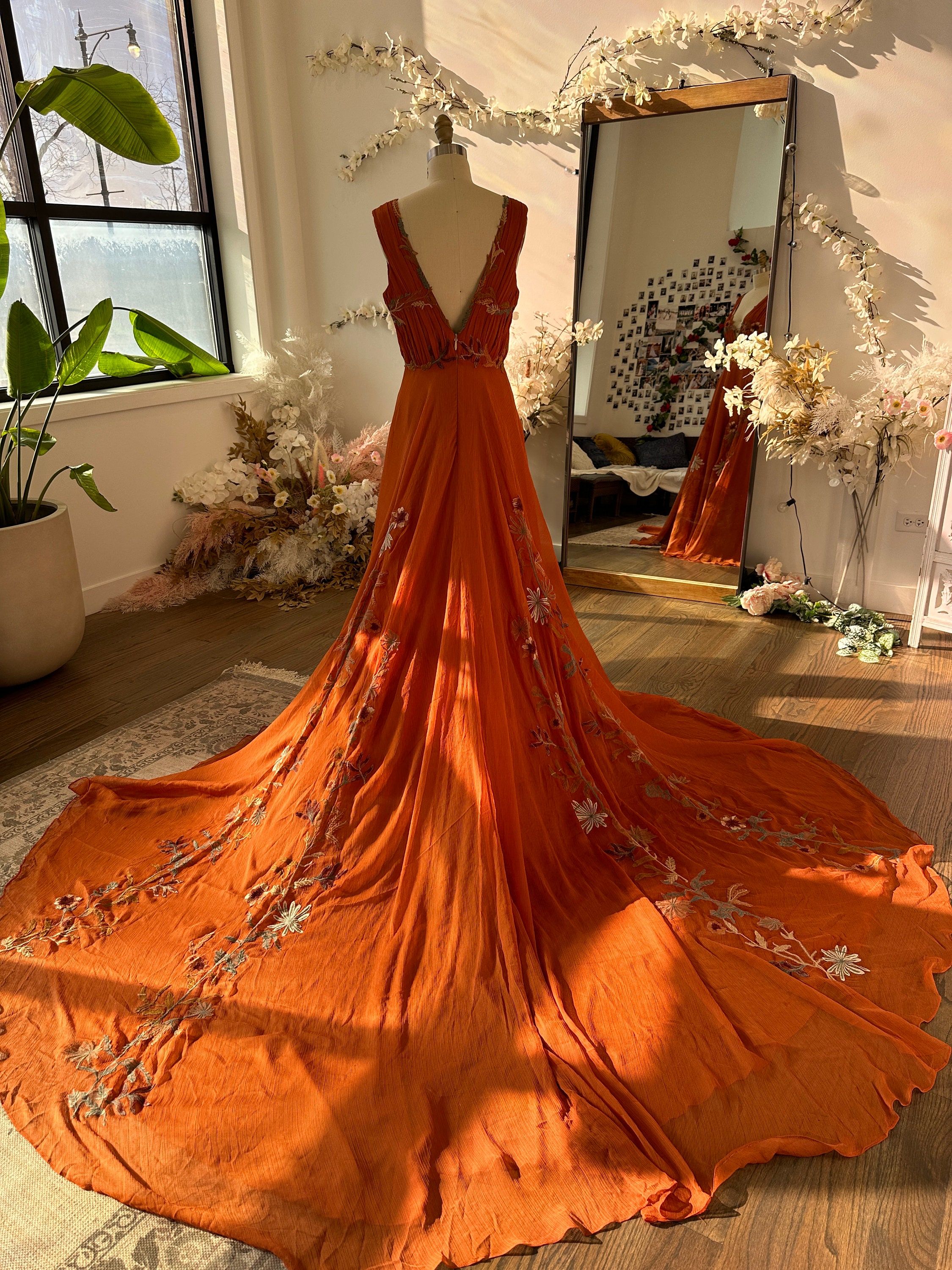 Fatuov wedding dress for Women Gothic Sexy Lace Orange Dress M 