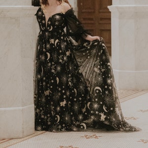 Starlight Black | Black Celestial Wedding Dress | Magical Black Bridal Gown | Sample | 3-4 Month Delivery image 3