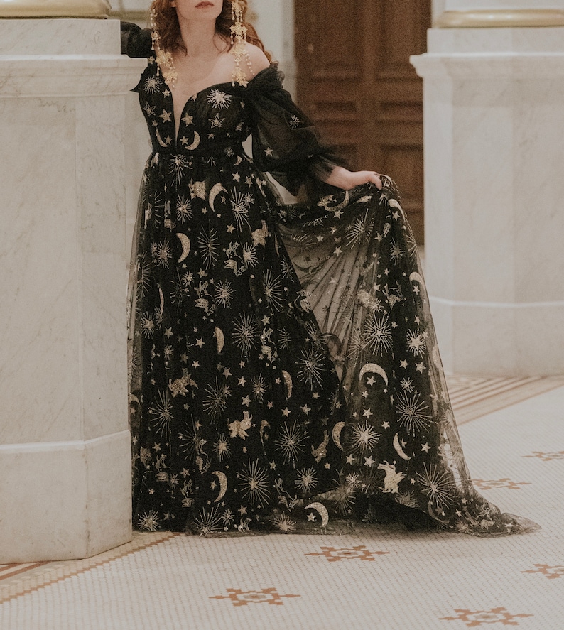 Starlight Black | Black Celestial Wedding Dress | Magical Black Bridal Gown | Sample | 3-4 Month Delivery image 3