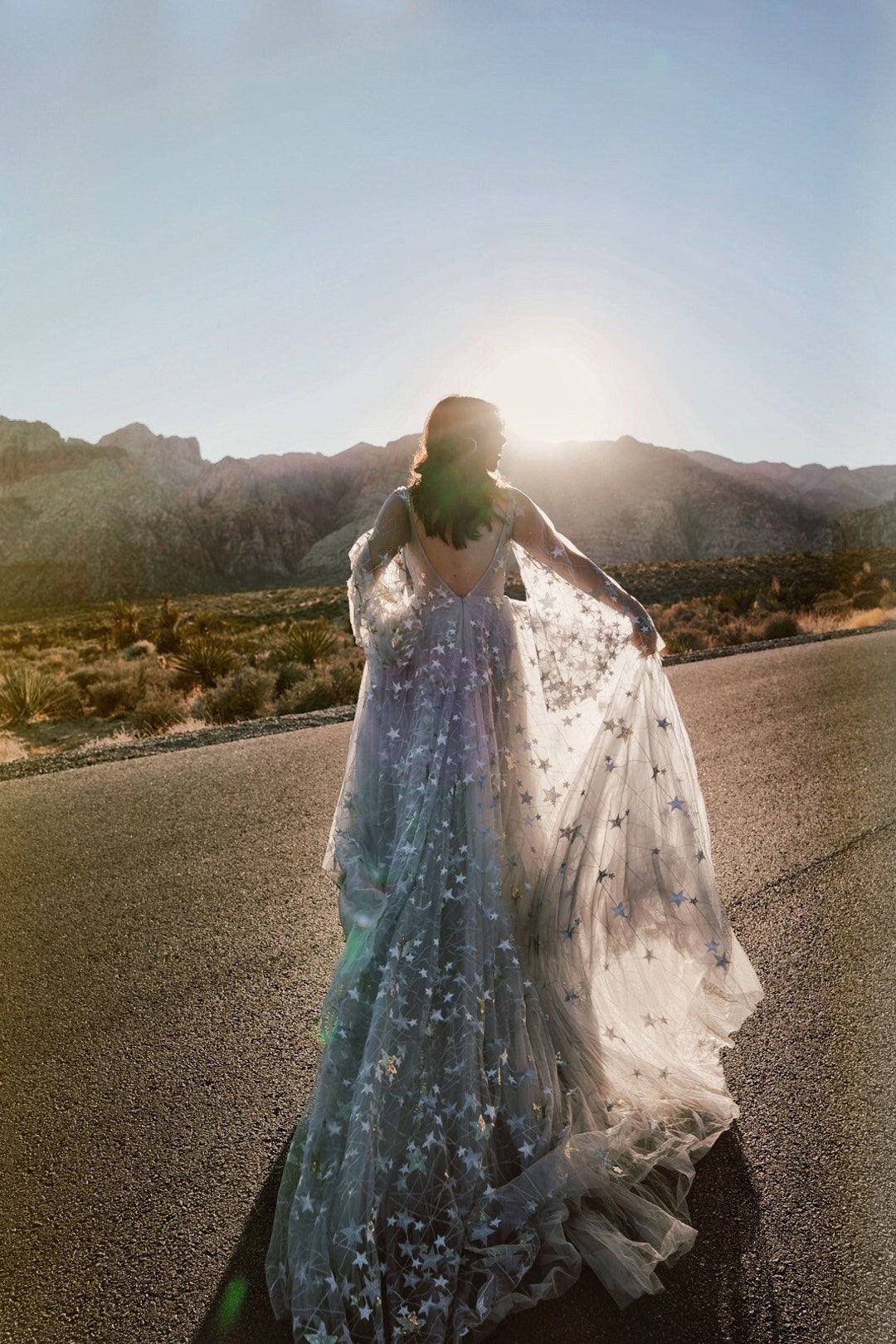 Nova | Star Wedding Dress | Gray Tulle Wedding Dress | Boho Stars Wedding | Celestial Tulle Grey Bridal Gown | Sample | 3-4 Month