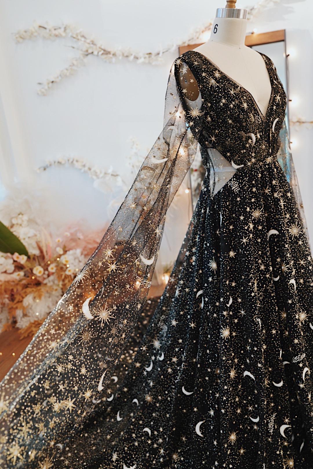 Stardust Black | Black Celestial Dress | Magical Star Wedding Dress | Dreamy Star Moon Wedding Dress | Made to Order 5-7 Month