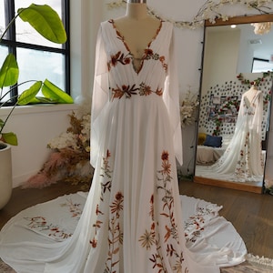 Autumn 2.0 Fall Floral Embroidery Wedding Dress Rustic Bridal Elopement Dress Made To Order image 2