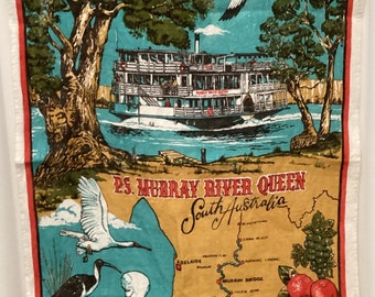 Vintage Linen Tea Towel - PS Murray River Queen - NOS - 1970's  #11144