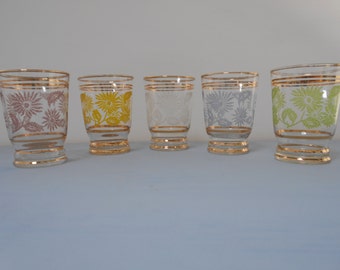 Vintage Harlequin Frosted Lemonade Glasses - Set of Five #10066