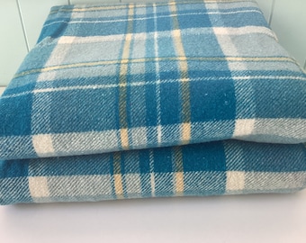 Vintage Australian Onkaparinga Wool Blankets - Turquoise and Lemon - Matching Pair -   #11374