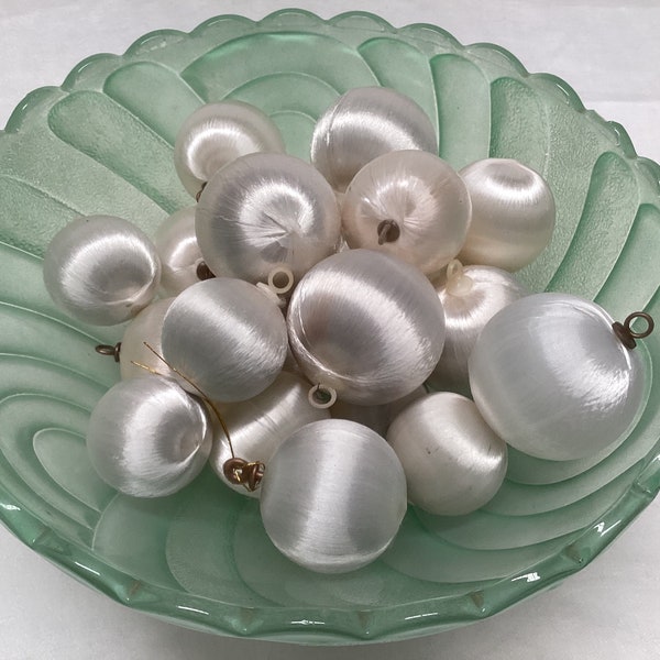 Vintage Christmas Baubles - White Satin Christmas Balls - Set of 20 - Mixed Size - #11314