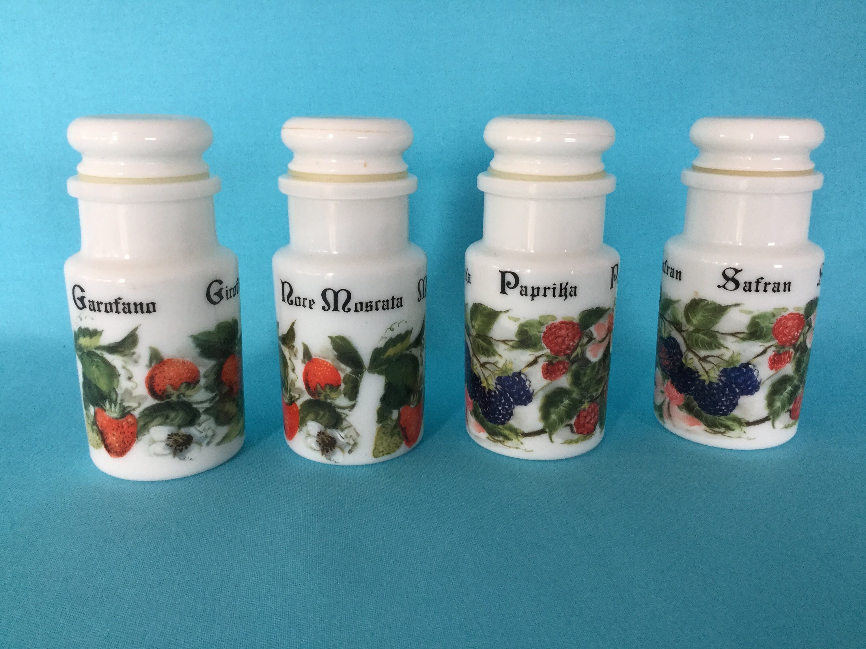 Vintage Milk Glass Spice Jars Opal Glass Spice Set Etsy